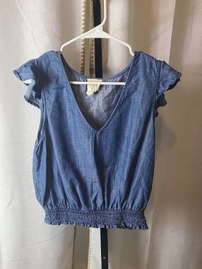 Harper Heritage blue chambray denim cap-sleeve Size Large